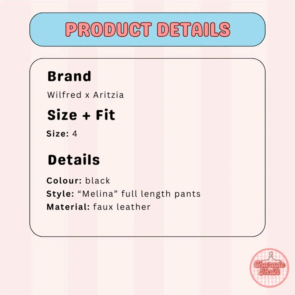 Wilfred x Aritzia "Melina" Vegan Leather Pants in Black - Picture 2 of 3